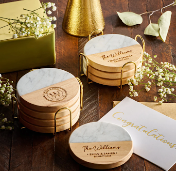 Personalized Marble/Wood Coasters (Set of 2 - $35)